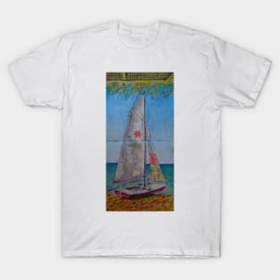 Watercolor Sketch - a Sailboat on a Beach in Sicily T-Shirt